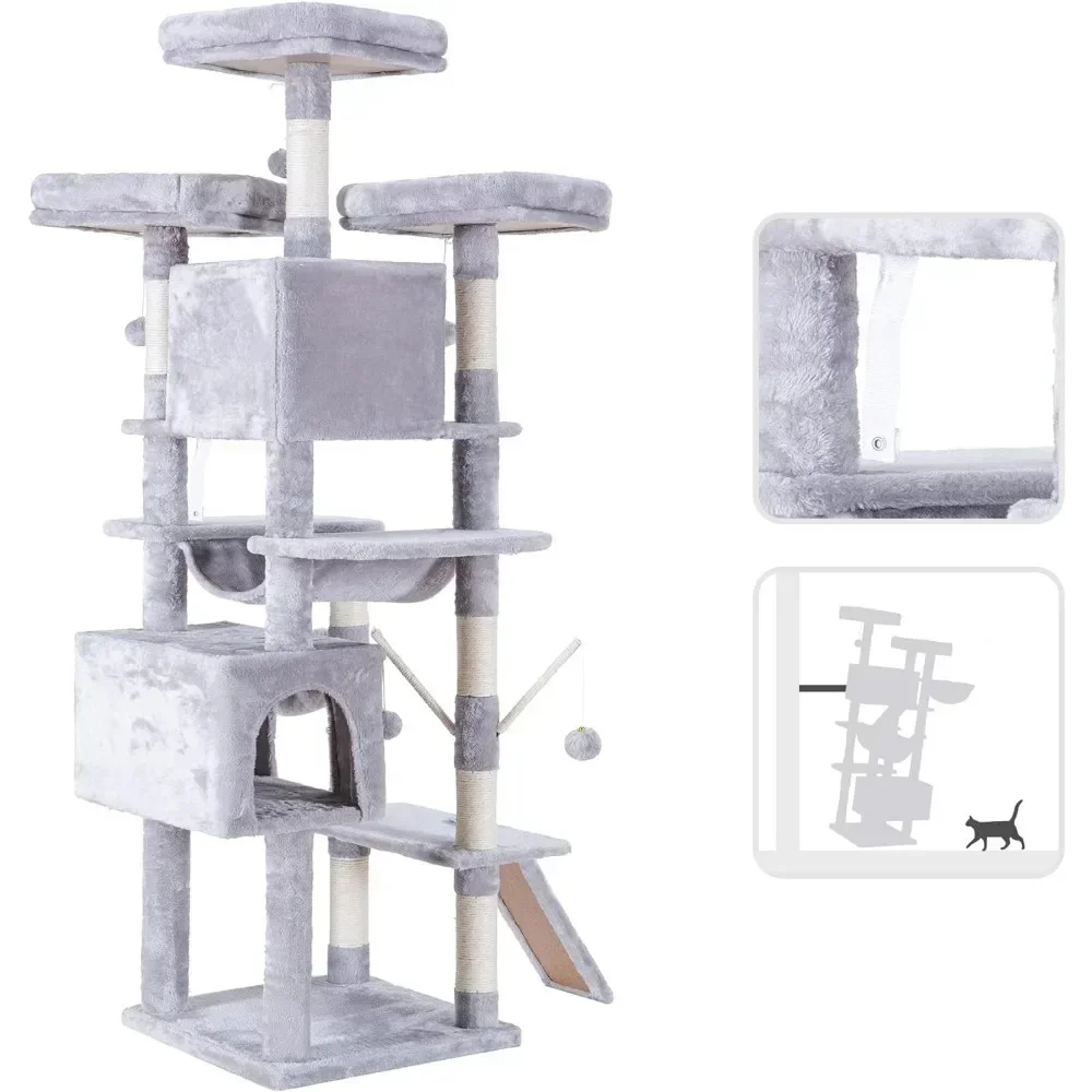 Indoor Cat Tower, Multi Story Cat House With 3 Soft Cushioned Habitats, 2 Pet Apartments And Grab Pillars, Cat Pillars
Indoor Cat Tower, Multi Story Cat House With 3 Soft Cushioned Habitats, 2 Pet Apartments And Grab Pillars, Cat Pillars