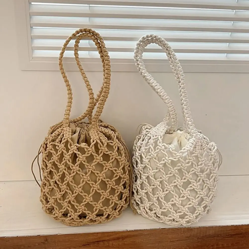 Korean Style Knitted Bucket Shoulder Bag Solid Color Handbag Mesh Rope Shoulder Bag Niche Design Tote Bag Small Phone Bag
Korean Style Knitted Bucket Shoulder Bag Solid Color Handbag Mesh Rope Shoulder Bag Niche Design Tote Bag Small Phone Bag