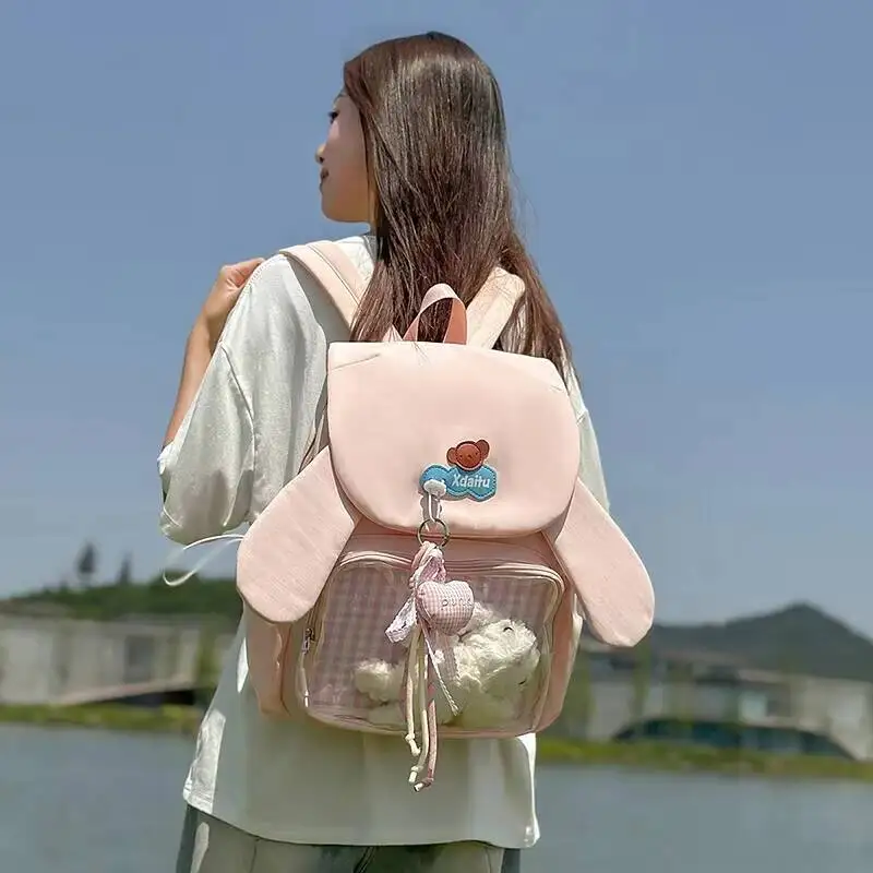 New Cute Bow Rabbit Ear Ita Backpack Sweet Girl Transparent Rucksack Fashion Women's Large Capacity Student DIY Display Knapsack
New Cute Bow Rabbit Ear Ita Backpack Sweet Girl Transparent Rucksack Fashion Women's Large Capacity Student DIY Display Knapsack