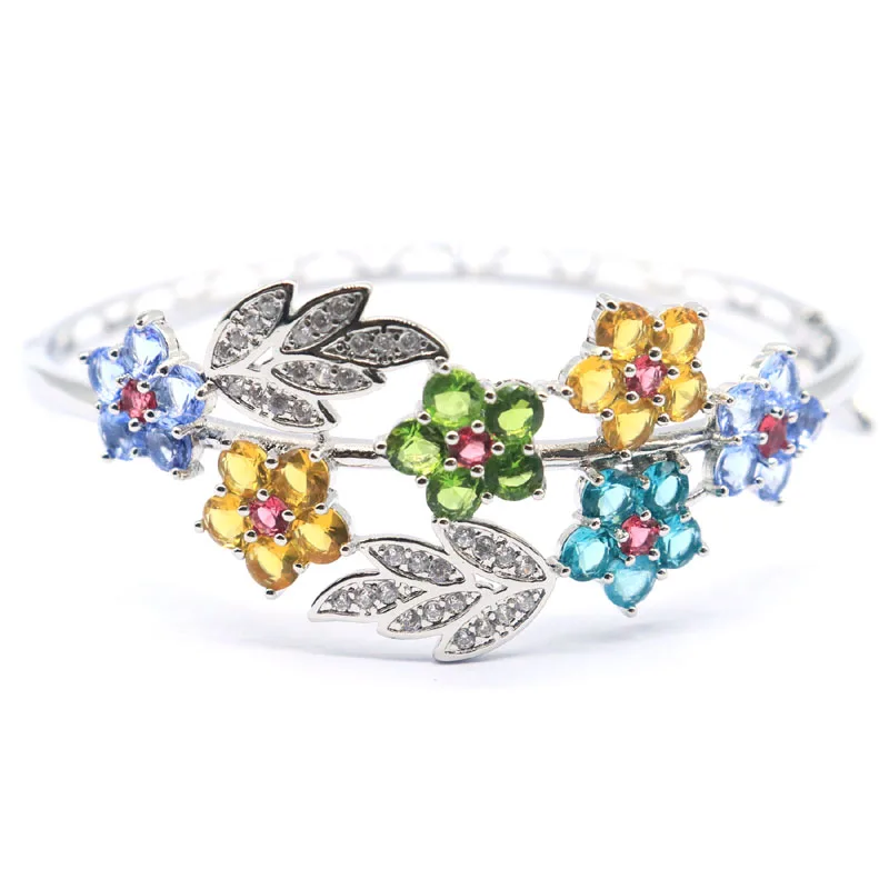 76x26mm Multi Color Flowers Shape Peridot Aquamarine Citrine Kunzite Emerald CZ Women Wedding Silver Bangle Bracelet 7.5inch
76x26mm Multi Color Flowers Shape Peridot Aquamarine Citrine Kunzite Emerald CZ Women Wedding Silver Bangle Bracelet 7.5inch