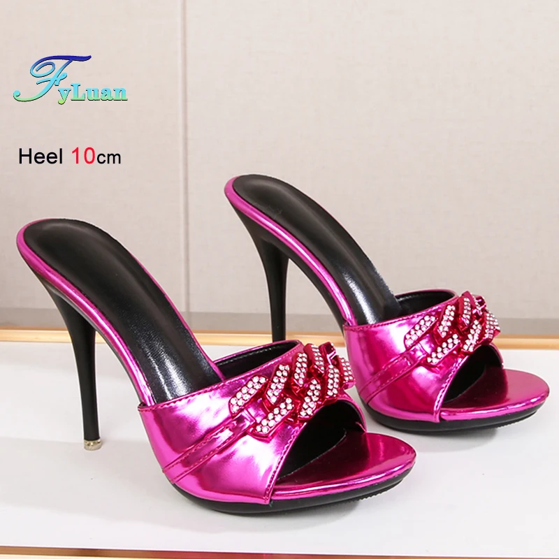 Summer High Heels Mules 10CM Woman Slippers Rhinestone Chain Ornament Personalized Women's Shoes Stiletto Slides Luxury Sandals
Summer High Heels Mules 10CM Woman Slippers Rhinestone Chain Ornament Personalized Women's Shoes Stiletto Slides Luxury Sandals