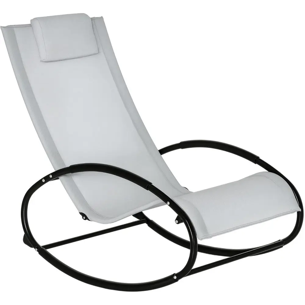 Grey Outdoor Mesh Rocking Lounge Chair with Pillow for Pool, Beach, and Porch Sun Tanning
Grey Outdoor Mesh Rocking Lounge Chair with Pillow for Pool, Beach, and Porch Sun Tanning