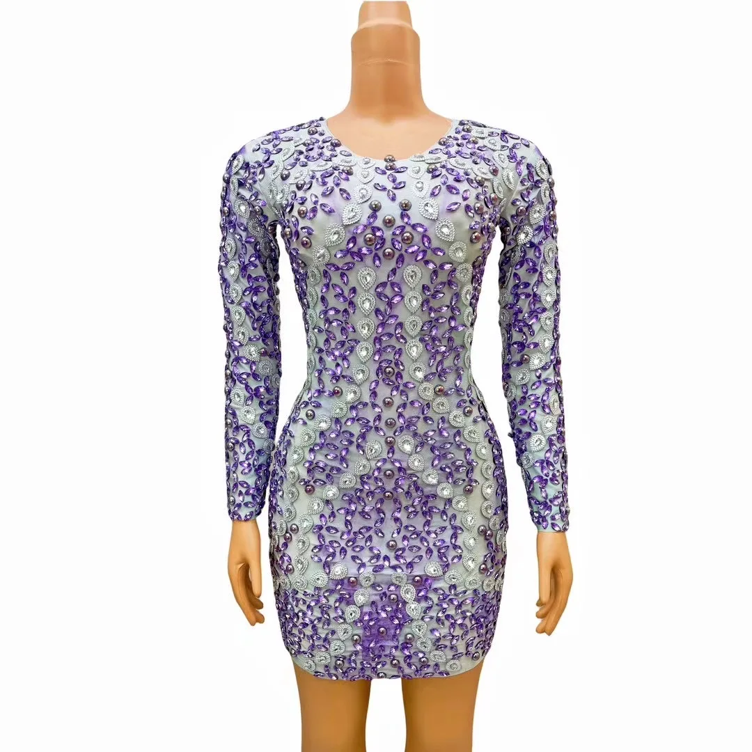 Sparkly Purple Rhinestone Women Sexy Mini Stretch Dress Evening Party Performance Costume Bar Nightclub Singer Dancer Stage Wear
Sparkly Purple Rhinestone Women Sexy Mini Stretch Dress Evening Party Performance Costume Bar Nightclub Singer Dancer Stage Wear