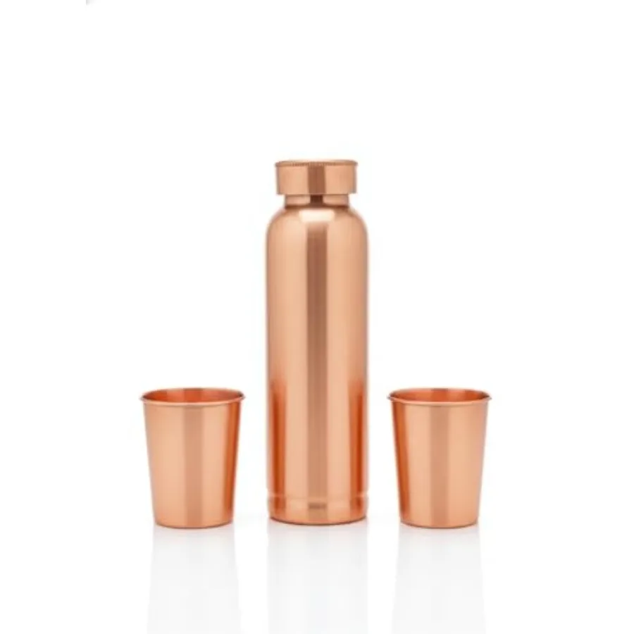 Pure Copper Water Bottle Gift Set 900 ml with 2 Copper Glasses Handmade Ayurvedic Drinkware Leak-Proof Lid Perfect Gifting Set
Pure Copper Water Bottle Gift Set 900 ml with 2 Copper Glasses Handmade Ayurvedic Drinkware Leak-Proof Lid Perfect Gifting Set