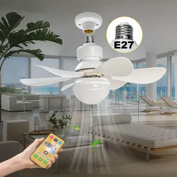거실용 무음 전기 천장 선풍기 조명, 리모컨 천장 팬 조명, E27 LED 40W 선풍기 램프, 85-265V