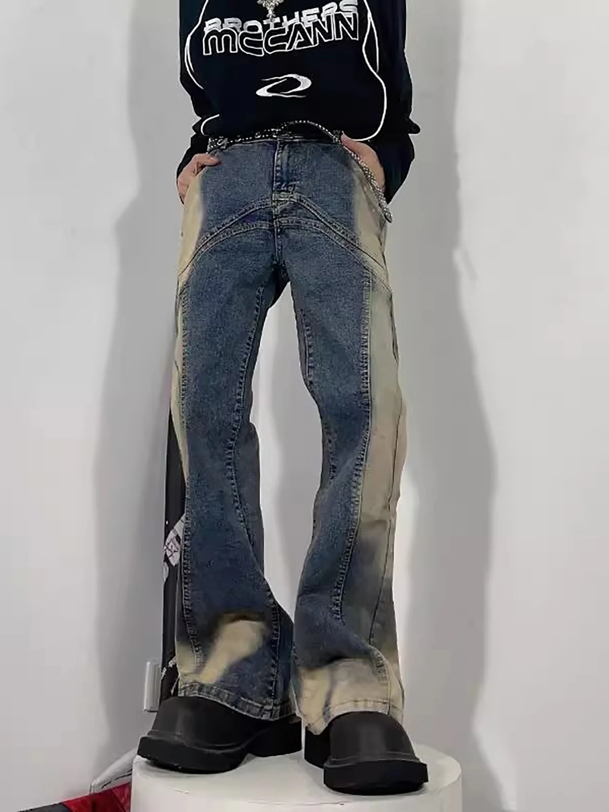 Джинсы Waed adient Splicing High Street, американский ретро-дизайн, винтажные расклешенные длинные брюки, молодежные повседневные свободные прямые брюки
Джинсы Waed adient Splicing High Street, американский ретро-дизайн, винтажные расклешенные длинные брюки, молодежные повседневные свободные прямые брюки