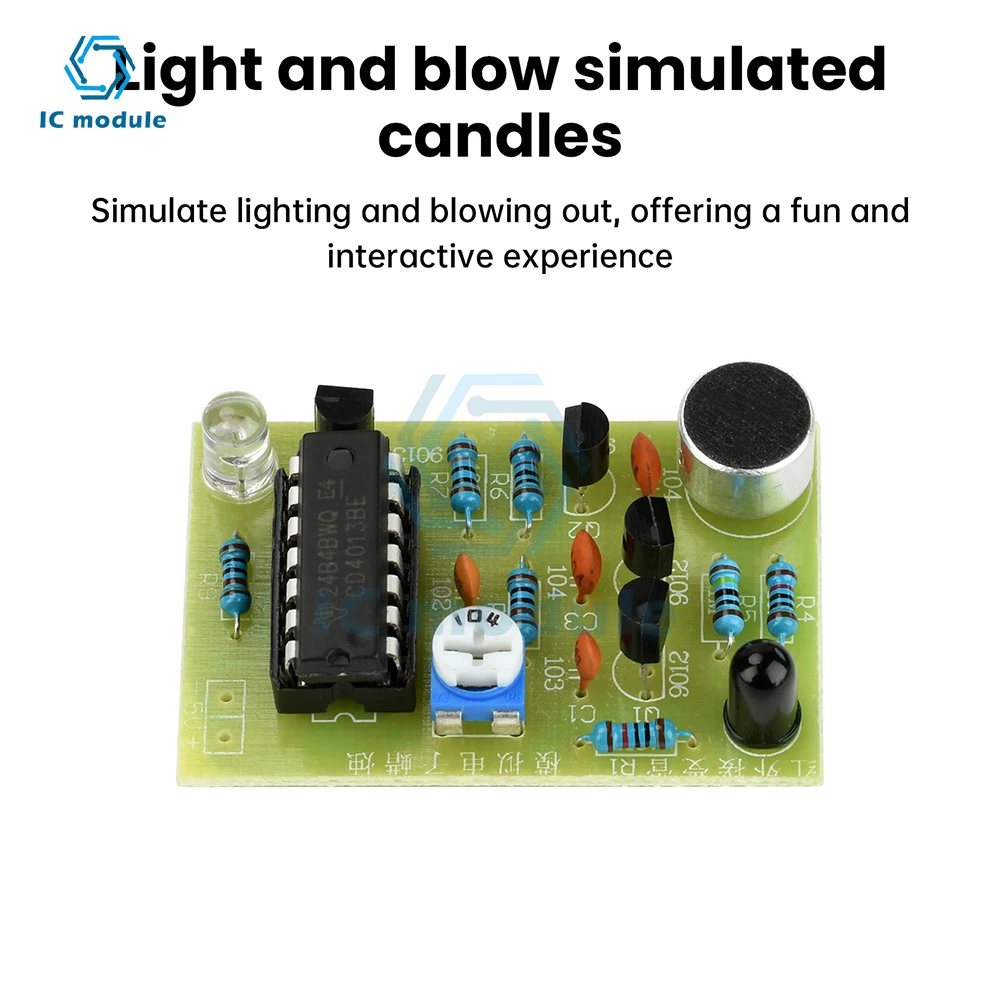 DC5V Analog Electronic Candle Making Kit Simulates Electronic Candle Lighting and Blow Control Simulation Welding Practice Board
DC5V Analog Electronic Candle Making Kit Simulates Electronic Candle Lighting and Blow Control Simulation Welding Practice Board