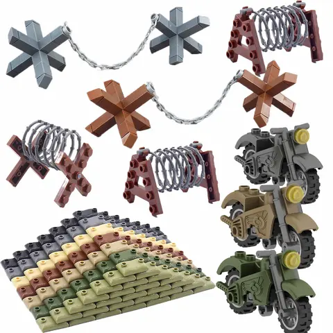 Kit de construction de base militaire MOC et barrière City Street, clôture métallique barbelée modulaire, barrage routier et briques à point de contrôle