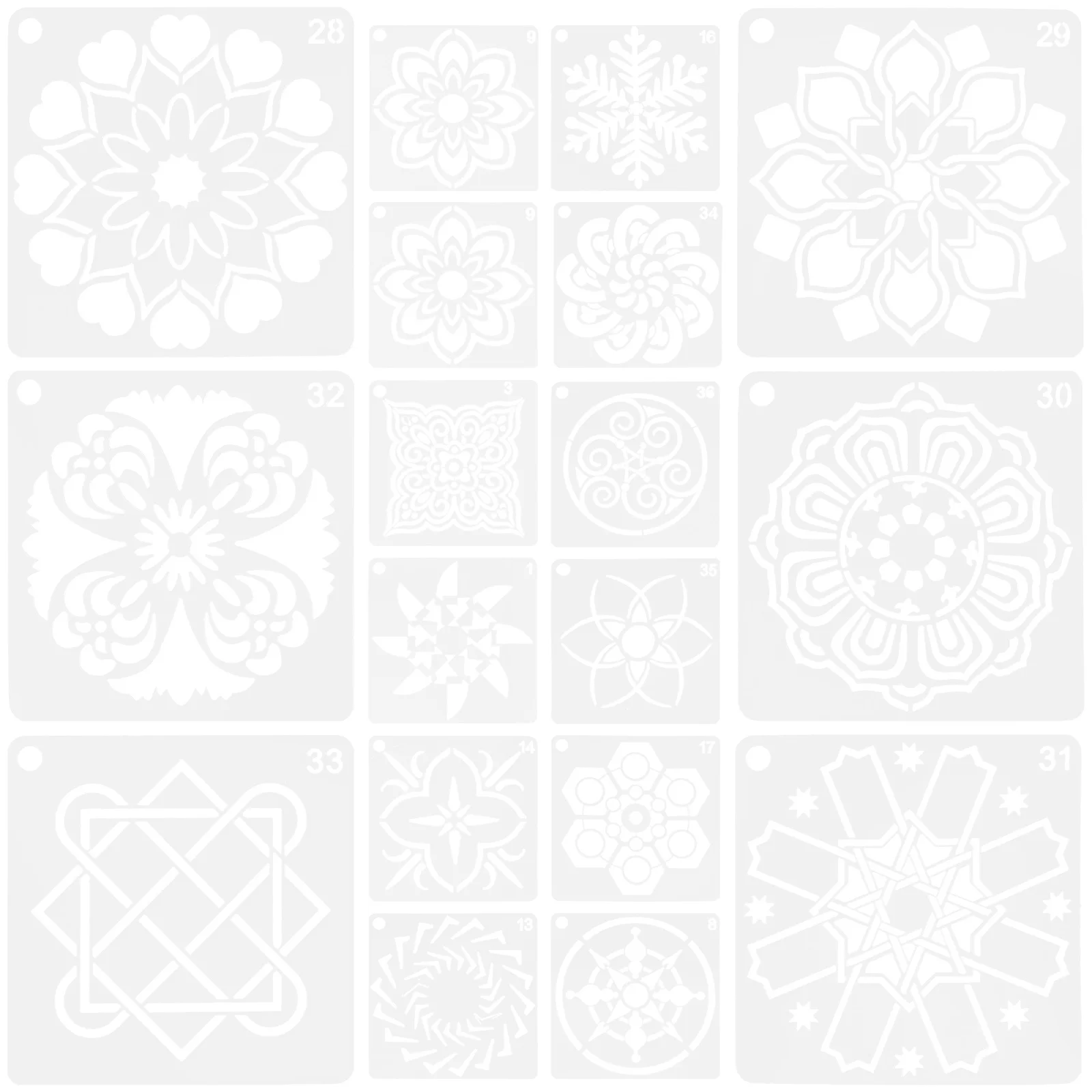36pcs Mandala Stencils Reusable Pet Craft Templates Hollow-Out Decorative Graffiti Stencils For Wall Floor Tile Wood Furniture 
36pcs Mandala Stencils Reusable Pet Craft Templates Hollow-Out Decorative Graffiti Stencils For Wall Floor Tile Wood Furniture