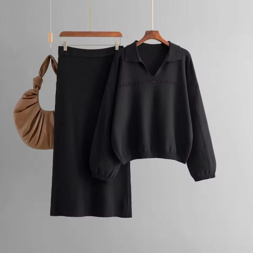 American New Autumn Winter Women's Solid Color Loose Casual Trendy Elegant Knitted 2 Piece Sets Turn-down Collar T-shirts Skirts
American New Autumn Winter Women's Solid Color Loose Casual Trendy Elegant Knitted 2 Piece Sets Turn-down Collar T-shirts Skirts
