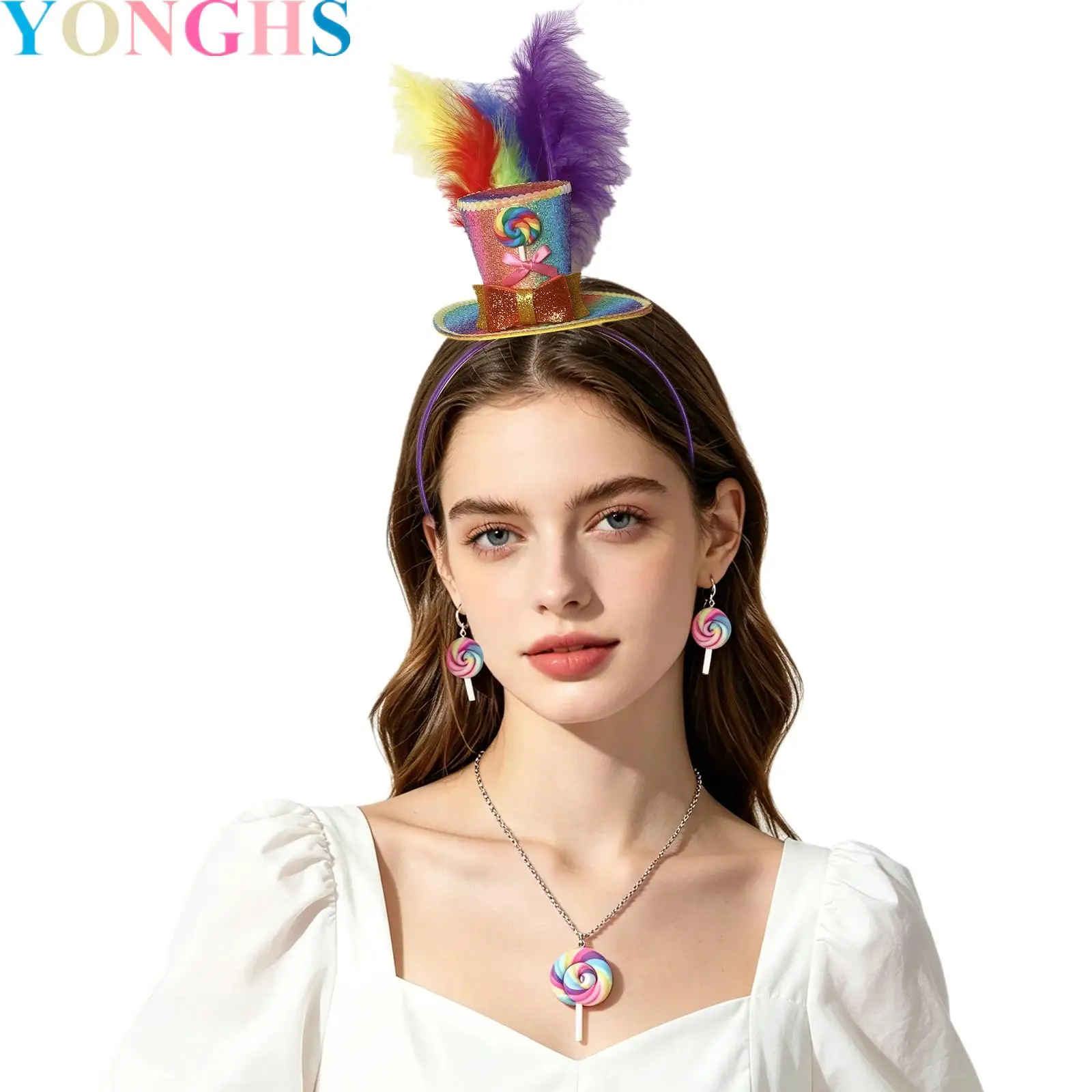 Women Candy Cake Sparkly Sequins Feathered Headpiece And Earrings for Dance Performance Accessories Cosplay Costume
Women Candy Cake Sparkly Sequins Feathered Headpiece And Earrings for Dance Performance Accessories Cosplay Costume