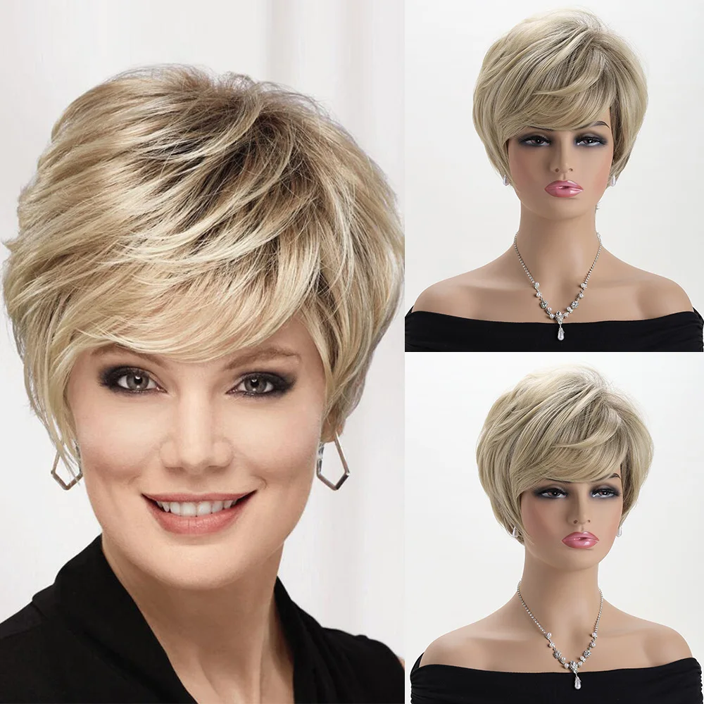 Hot-selling European and American blond short straight hair cover fashionable women's wig
Hot-selling European and American blond short straight hair cover fashionable women's wig