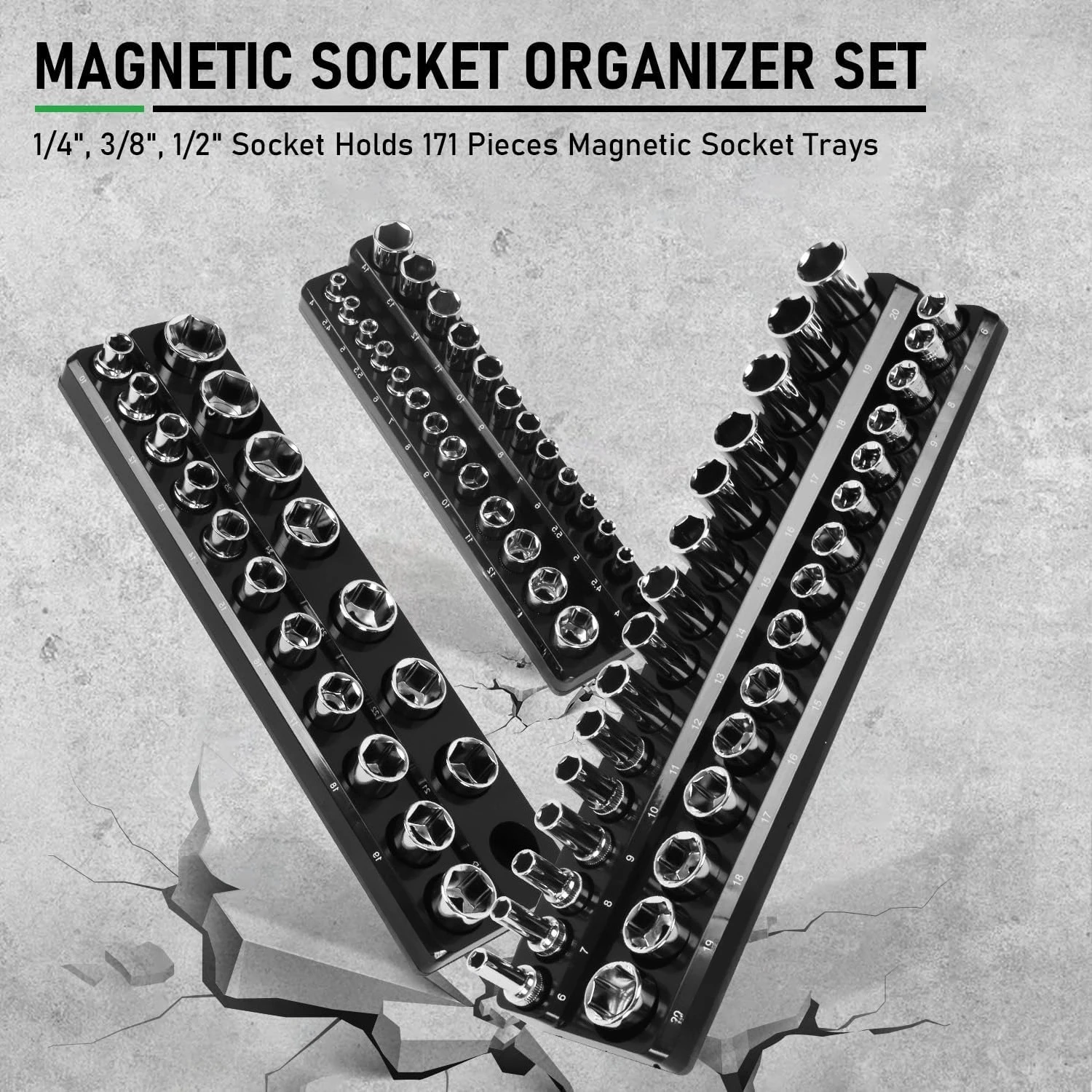 8PCS Magnetic Organizer Set, Magnetic Socket Holder, 1/4", 3/8", 1/2" Socket Holds 171 Pieces Magnetic Socket Trays.
8PCS Magnetic Organizer Set, Magnetic Socket Holder, 1/4", 3/8", 1/2" Socket Holds 171 Pieces Magnetic Socket Trays.