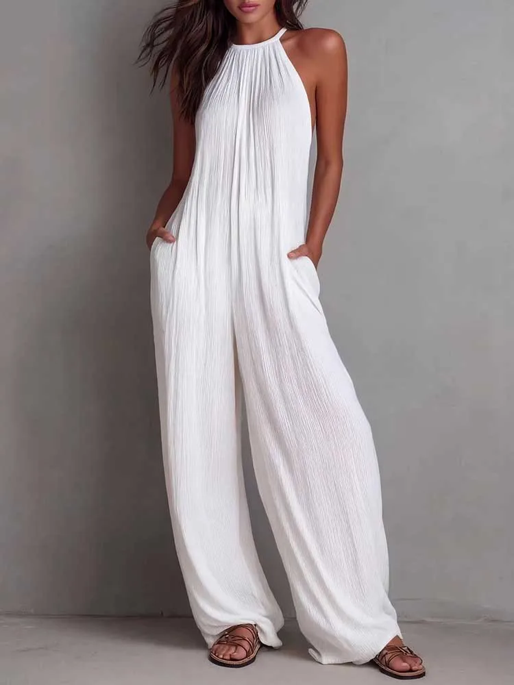 Woman Jumpsuits Elegan Solid Backless Halter Jumpsuit Loose Fit Trouser Knit Frenchy Casual Jumpsuit Wholesale Dropshipping
Woman Jumpsuits Elegan Solid Backless Halter Jumpsuit Loose Fit Trouser Knit Frenchy Casual Jumpsuit Wholesale Dropshipping