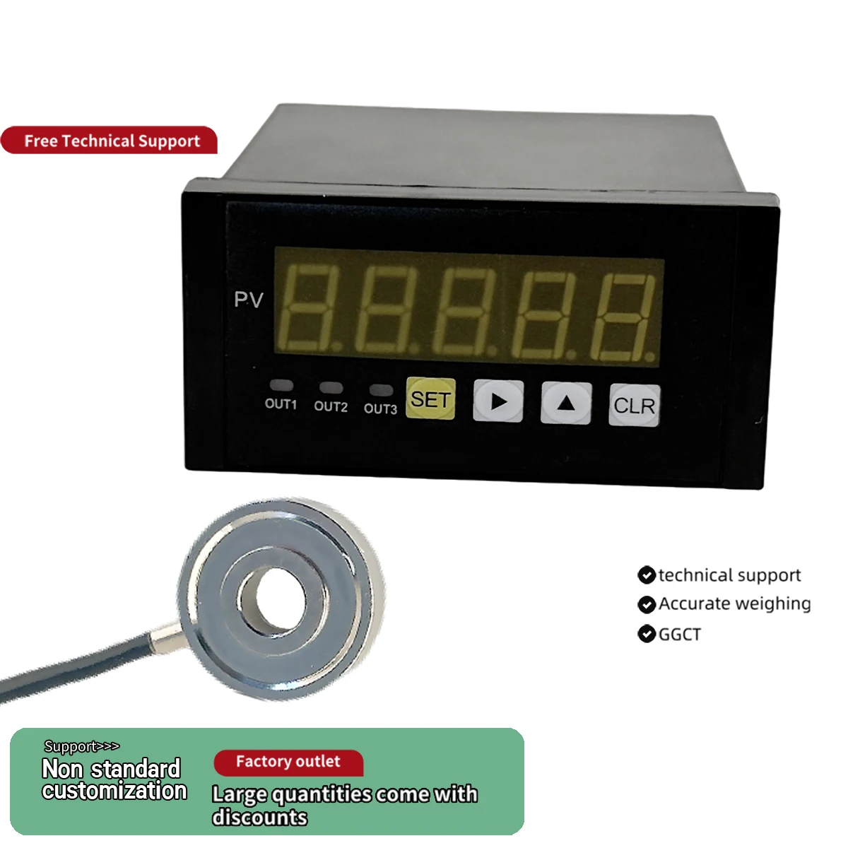 Through-Hole Load Cell and 5-Digit Force Indicator Set Stainless Steel Donut Load Cell for Bolt Tension Measurement 5t
Through-Hole Load Cell and 5-Digit Force Indicator Set Stainless Steel Donut Load Cell for Bolt Tension Measurement 5t