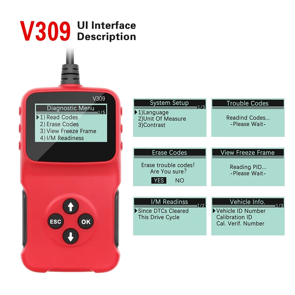 Multi language V309 car code reader/car diagnostic instrument OBDII/EOBD Scanner VC309 USBOBD2 car diagnostic scanner
Multi language V309 car code reader/car diagnostic instrument OBDII/EOBD Scanner VC309 USBOBD2 car diagnostic scanner