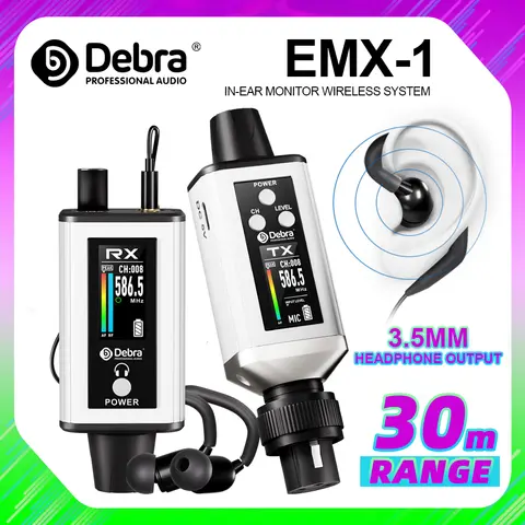 Debra Audio UHF IEM EMX-1 système de surveillance sans fil Portable Rechargeable avec 16 fréquences réglables sur l'écran