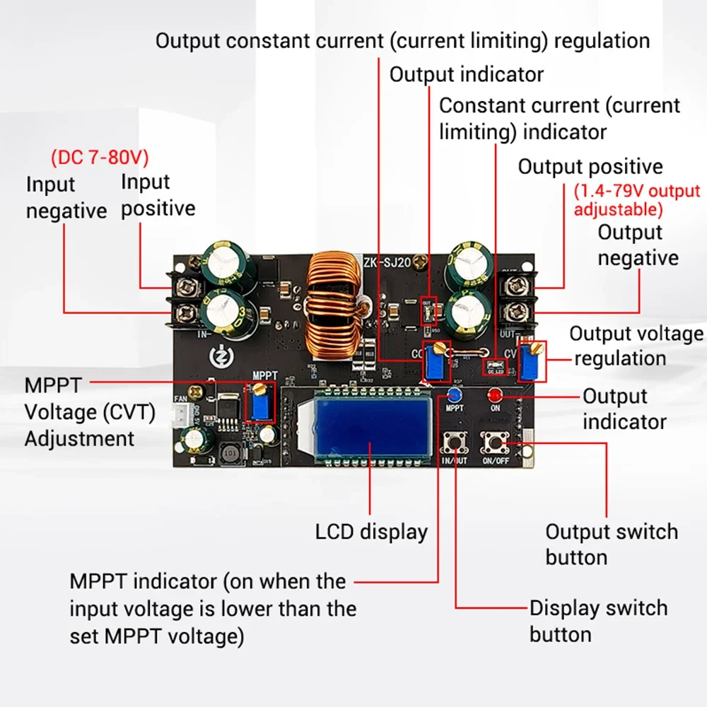 Boost Buck Converter DC DC Adjustable Voltage Step Up Down Module with LCD Display MPPT Function Solar Charging Lithium Battery
Boost Buck Converter DC DC Adjustable Voltage Step Up Down Module with LCD Display MPPT Function Solar Charging Lithium Battery