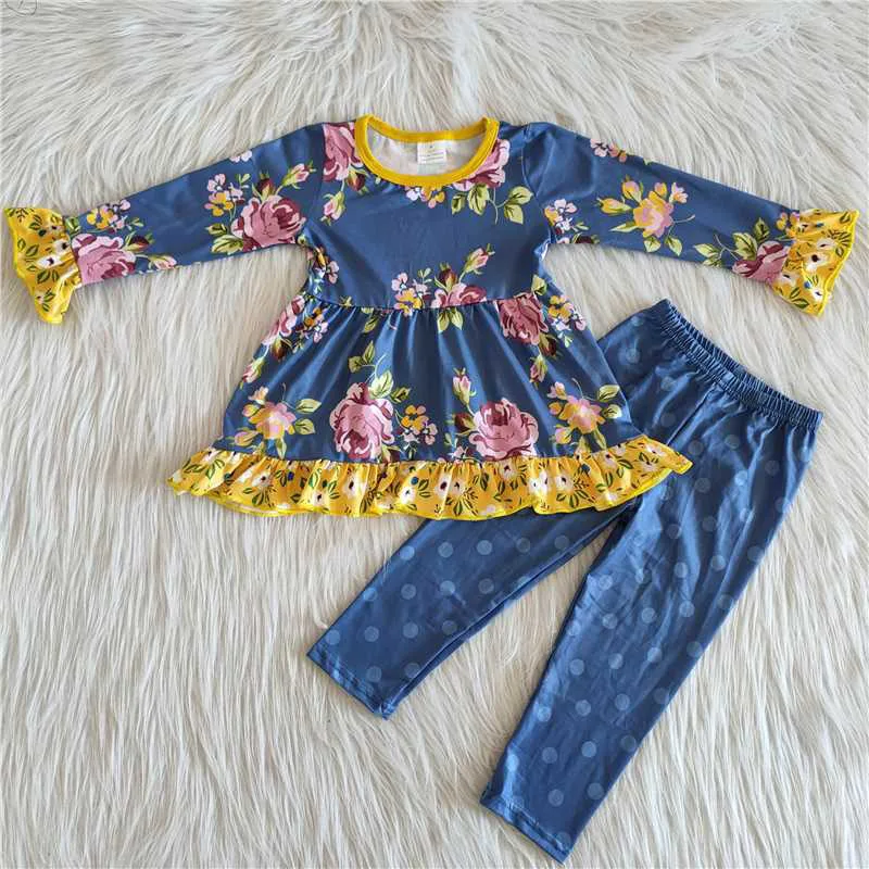New Spring Fashion Kids Blue Flower Yellow Edge Polka Dot Pants Suit Boutique Wholesale Baby Girls Children Clothing Outfits
New Spring Fashion Kids Blue Flower Yellow Edge Polka Dot Pants Suit Boutique Wholesale Baby Girls Children Clothing Outfits