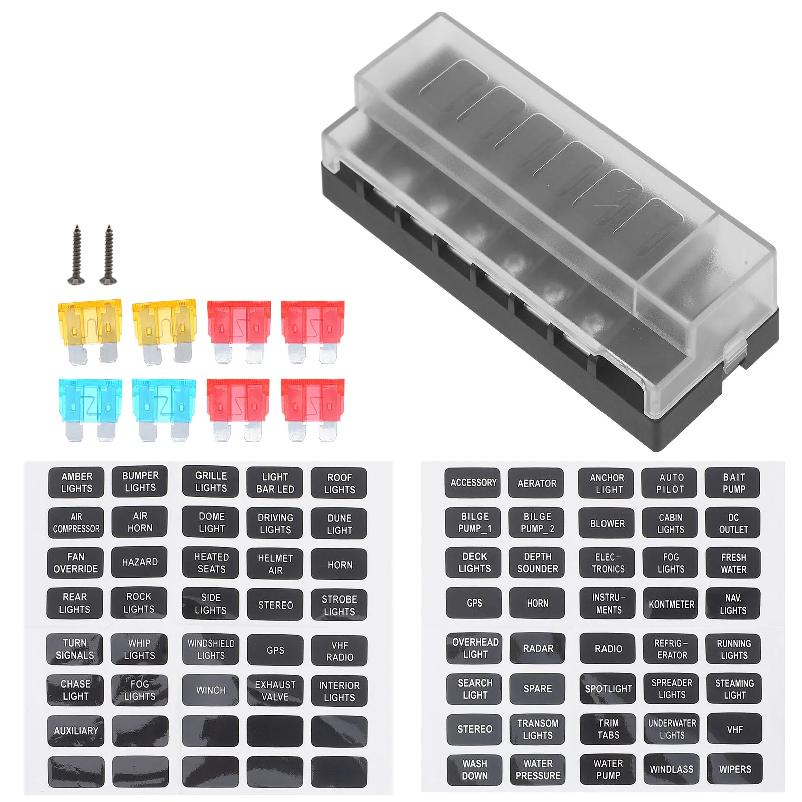 6 Way Fuse Box Fused Distribution Block Marine Car Boat Electrical Panel Compact Public Source Insurance PC Material Durable
6 Way Fuse Box Fused Distribution Block Marine Car Boat Electrical Panel Compact Public Source Insurance PC Material Durable