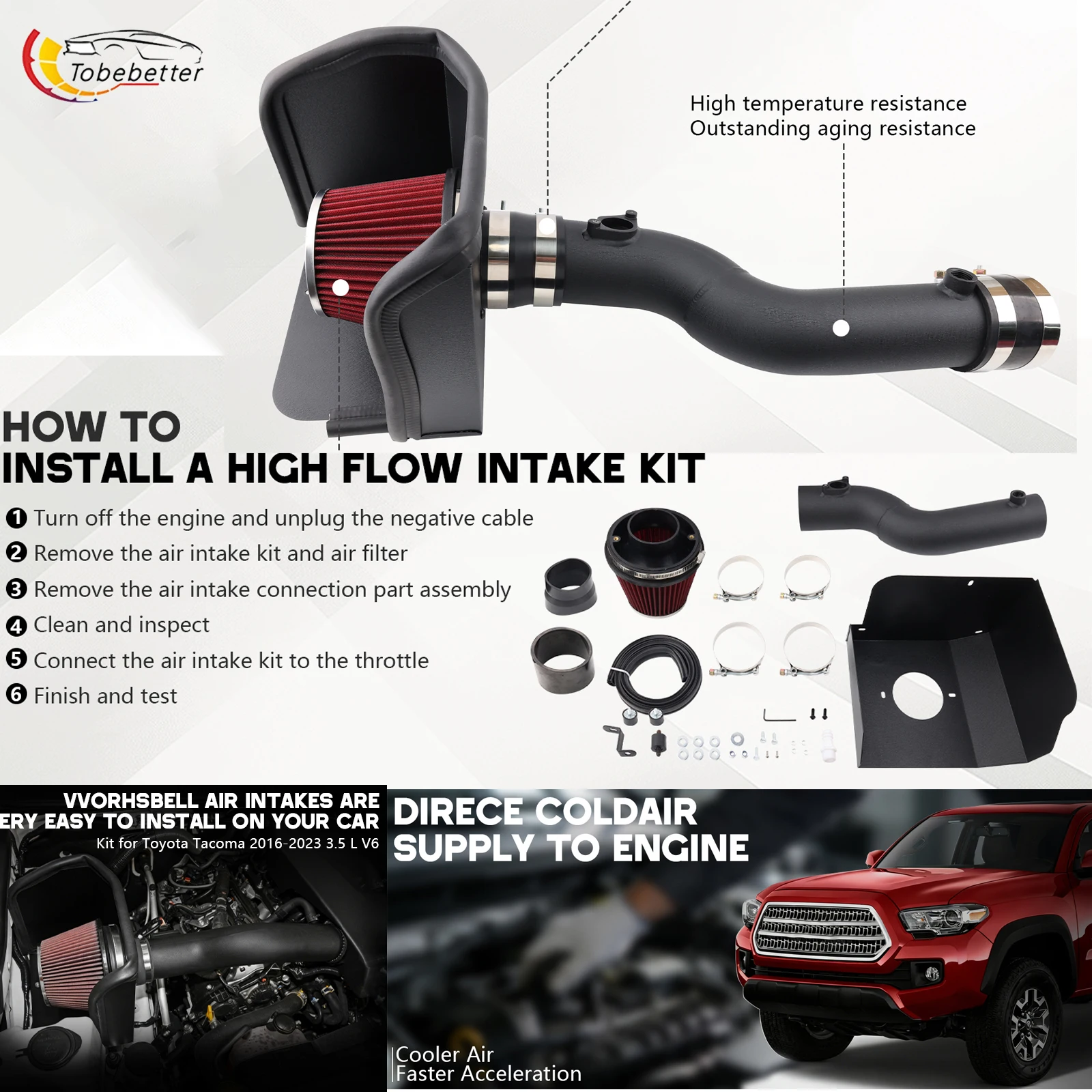 Cold Air Intake System + Heat Shield for 2016-2023 Toyota Tacoma 3.5L V6 Engine High Flow Filter High Performance 63-9039 639039
Cold Air Intake System + Heat Shield for 2016-2023 Toyota Tacoma 3.5L V6 Engine High Flow Filter High Performance 63-9039 639039