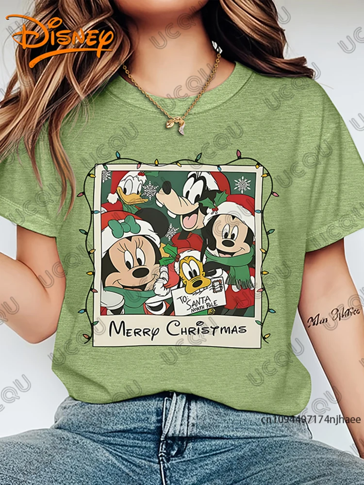 Christmas Mickey Minnie & Donald Duck Wear Christmas Hats Photo Frames Print Women's Tshirt Summer Short Sleeve Tees Casual Tops
Christmas Mickey Minnie & Donald Duck Wear Christmas Hats Photo Frames Print Women's Tshirt Summer Short Sleeve Tees Casual Tops
