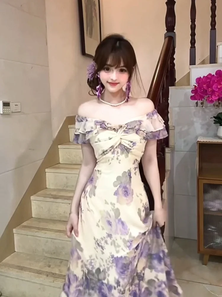 XZY plus Size Pure Desire Purple Floral Print Dr Women's Summer Vintage One oulder Long Dr Korean Sle A-Line Skirt
XZY plus Size Pure Desire Purple Floral Print Dr Women's Summer Vintage One oulder Long Dr Korean Sle A-Line Skirt