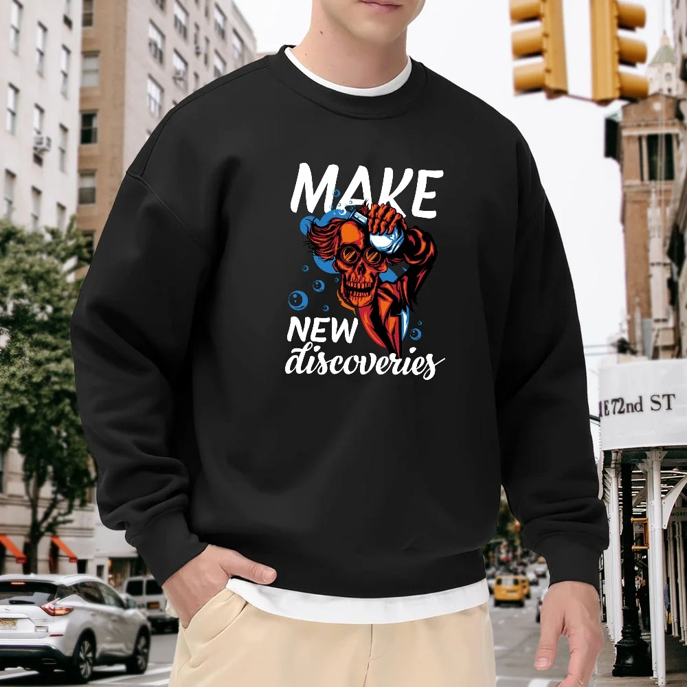 Men's Black Crew Neck Loose Sweatshirt with Unique Skull Print and Lettering, Street Fashion Casual Versatile Pullover for Everyday Wear
Men's Black Crew Neck Loose Sweatshirt with Unique Skull Print and Lettering, Street Fashion Casual Versatile Pullover for Everyday Wear