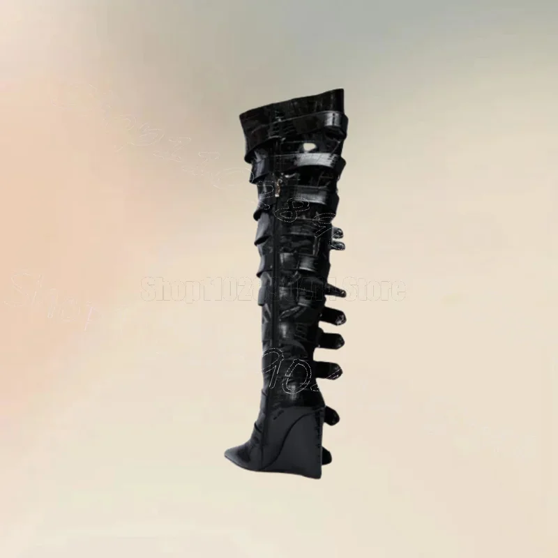 Black Buckle Design Wedges Heel Patent Leather Boots Side Zipper Women Shoes Pointed Toe Party Dating 2026 Zapatos Para Mujere
Black Buckle Design Wedges Heel Patent Leather Boots Side Zipper Women Shoes Pointed Toe Party Dating 2026 Zapatos Para Mujere