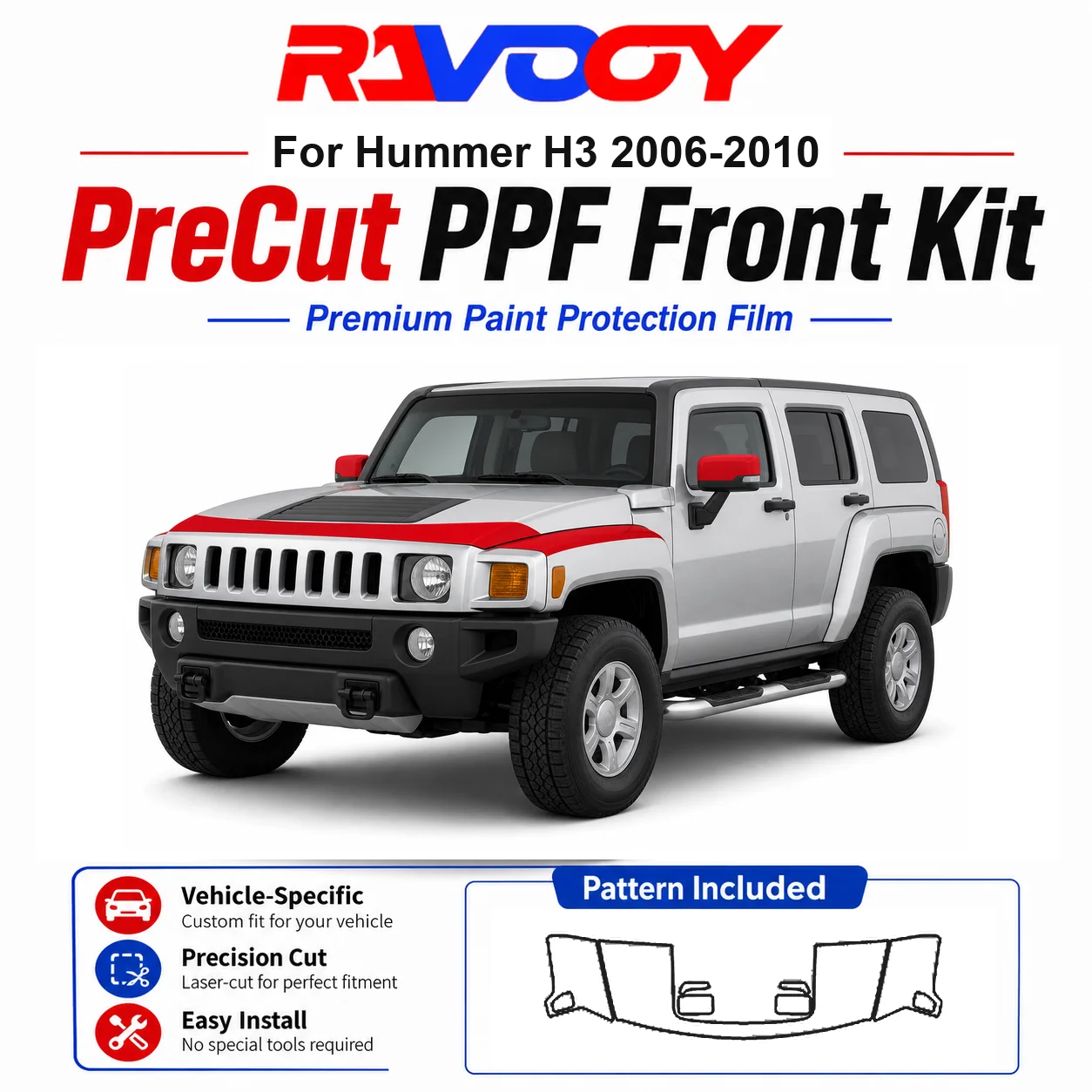 8.5mil TPU Precut PPF Kit For Hummer H3 2006-2010 - Hood, Partial Fenders & Full Mirror Set - Self-Healing Gloss Clear Bra Film
8.5mil TPU Precut PPF Kit For Hummer H3 2006-2010 - Hood, Partial Fenders & Full Mirror Set - Self-Healing Gloss Clear Bra Film