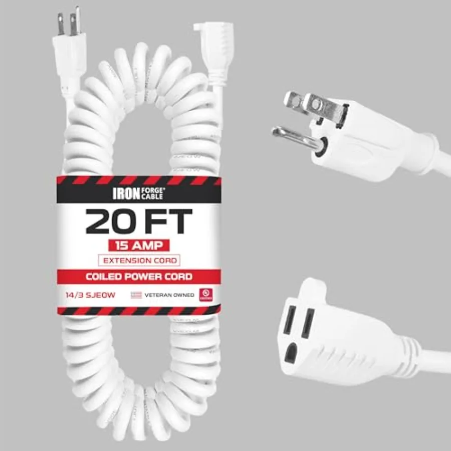 Coiled Extension Cord - 14/3 SJEOW Oil Resistant and Flame Retardant 3 Prong 1 Amp Coiled Power Cord for Indoor or Outdoor Use
Coiled Extension Cord - 14/3 SJEOW Oil Resistant and Flame Retardant 3 Prong 1 Amp Coiled Power Cord for Indoor or Outdoor Use