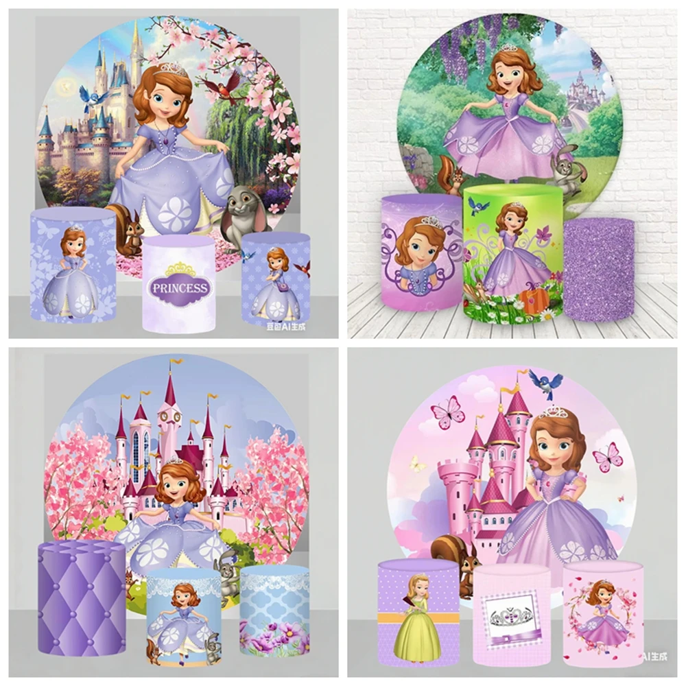 Disney Princess Sofia Themed Round Backdrop and Cylinder Cover Purple Castle Girls Birthday Party Baby Shower Decoration Props
Disney Princess Sofia Themed Round Backdrop and Cylinder Cover Purple Castle Girls Birthday Party Baby Shower Decoration Props