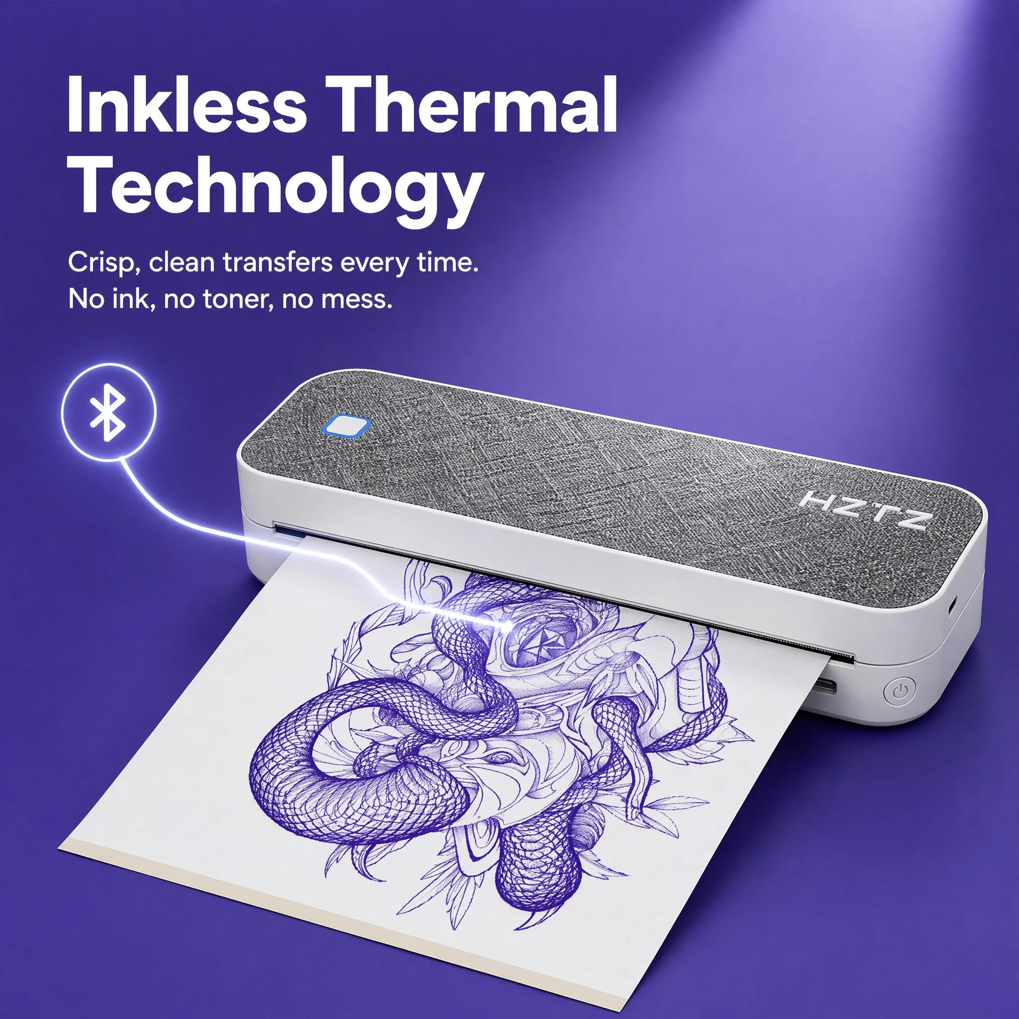 Portable Inkless A4 Thermal Printer Bluetooth Tattoo Stencil Copier Supports Smartphone Tablet PC for Home Office Tattoo Design
Portable Inkless A4 Thermal Printer Bluetooth Tattoo Stencil Copier Supports Smartphone Tablet PC for Home Office Tattoo Design
