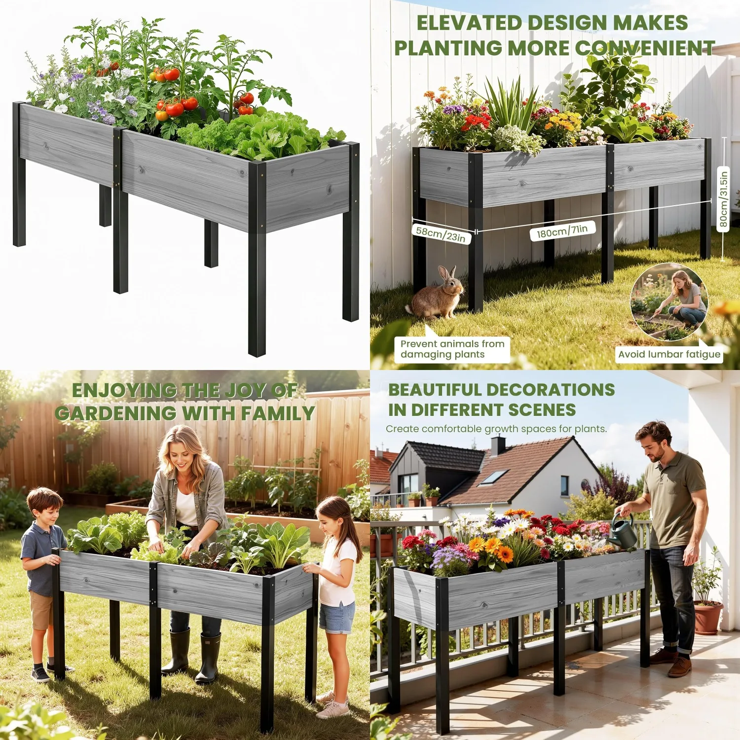 Wooden Elevated Garden Bed Planter Box with Metal Legs for Vegetable Flower Herb Outdoor, 71x23.6x31.5 inch, Gray, Customized
Wooden Elevated Garden Bed Planter Box with Metal Legs for Vegetable Flower Herb Outdoor, 71x23.6x31.5 inch, Gray, Customized