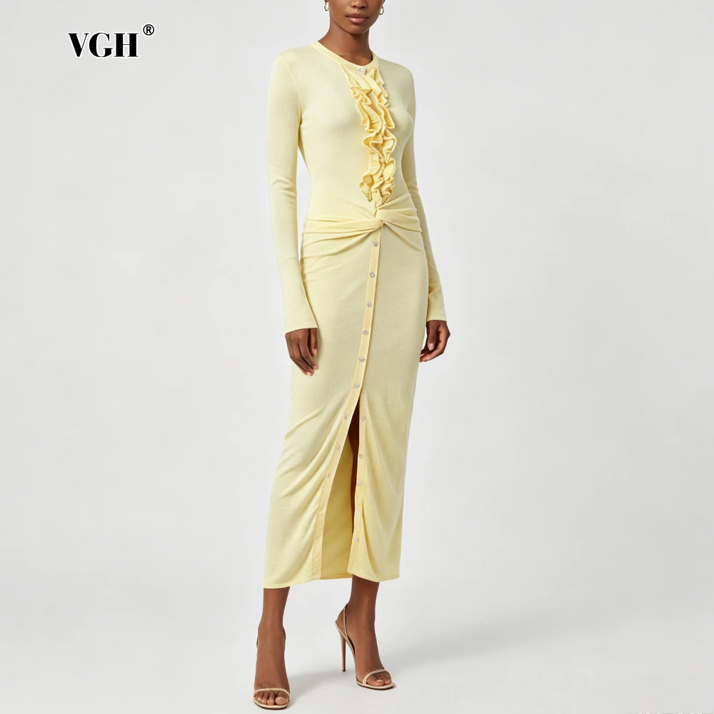 VGH Yellow Loose Spliced Fungus Chic Dresses for Women O Neck Long Sleeve Gentle Elegant Dress Female Summer Fashion New Style
VGH Yellow Loose Spliced Fungus Chic Dresses for Women O Neck Long Sleeve Gentle Elegant Dress Female Summer Fashion New Style