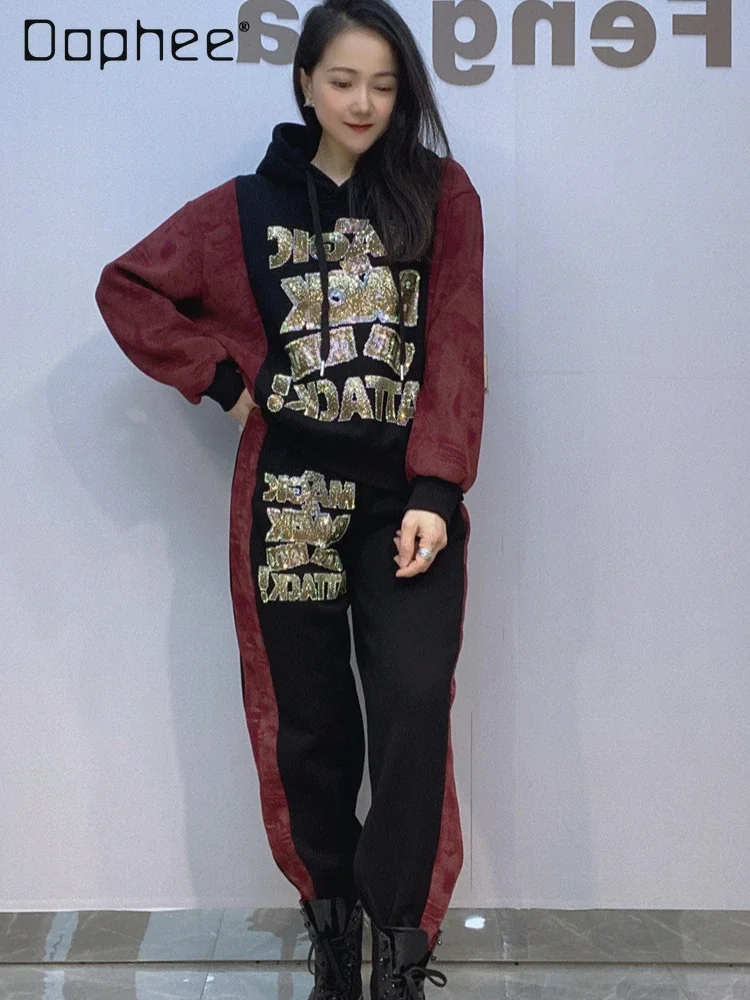 Fleece Thickened Casual Suit Women's Outfits Winter Splicing Color Long-sleeved Hooded Jacket Sports Style Two-piece Sets 2024
Fleece Thickened Casual Suit Women's Outfits Winter Splicing Color Long-sleeved Hooded Jacket Sports Style Two-piece Sets 2024