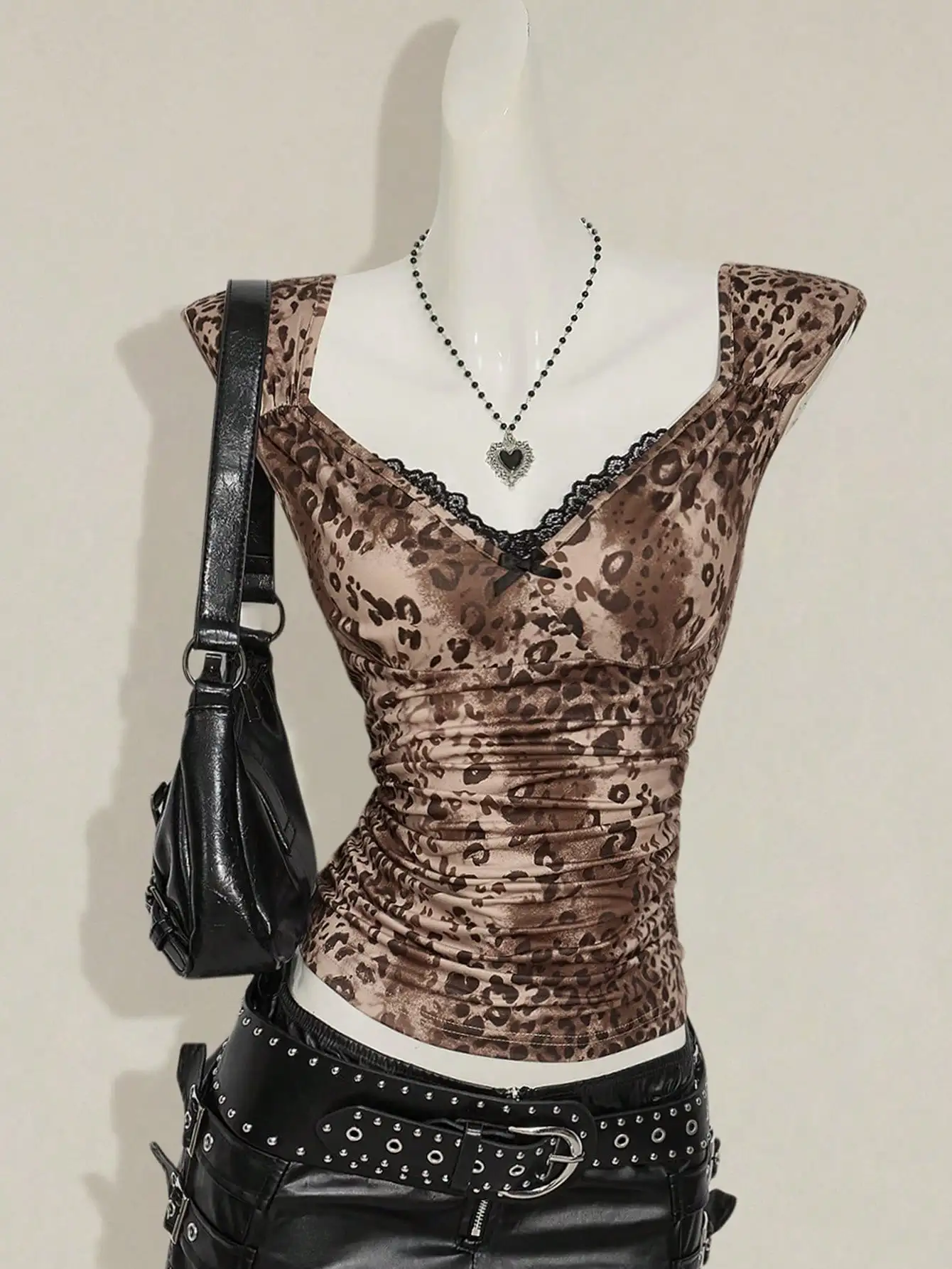 ICON Women's Leopard Print Contrast Lace Cap Sleeve Tee, Fashionable For Summer Leopard Print Top Women Dressy Tops Brown Top Gothic Top Lace Trim Top
ICON Women's Leopard Print Contrast Lace Cap Sleeve Tee, Fashionable For Summer Leopard Print Top Women Dressy Tops Brown Top Gothic Top Lace Trim Top