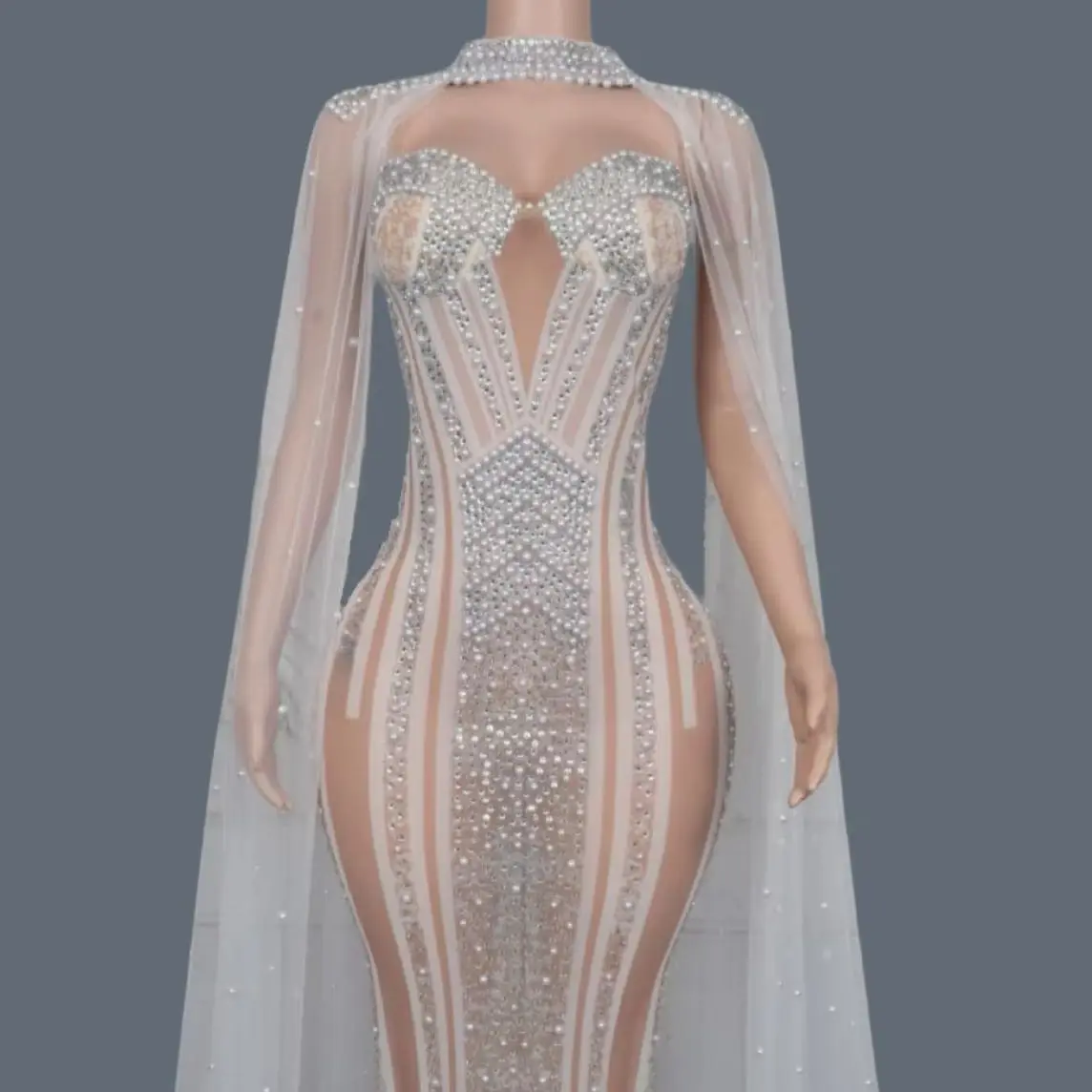 Elegant White Pearls Crystals Cloak Evening Dress Sexy See Through Mesh Birthday Celebrate Prom Dresses Photo Shoot Wear Pixing
Elegant White Pearls Crystals Cloak Evening Dress Sexy See Through Mesh Birthday Celebrate Prom Dresses Photo Shoot Wear Pixing