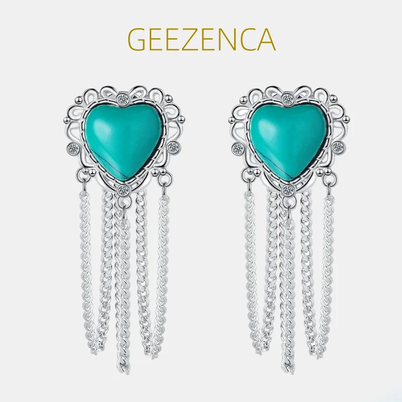 GEEZENCA Natural Turquoise S925 Silver Heart Shaped Chain Tassel Dangle Earrings For Women Minimalistic Chic Earring 2023 New
GEEZENCA Natural Turquoise S925 Silver Heart Shaped Chain Tassel Dangle Earrings For Women Minimalistic Chic Earring 2023 New