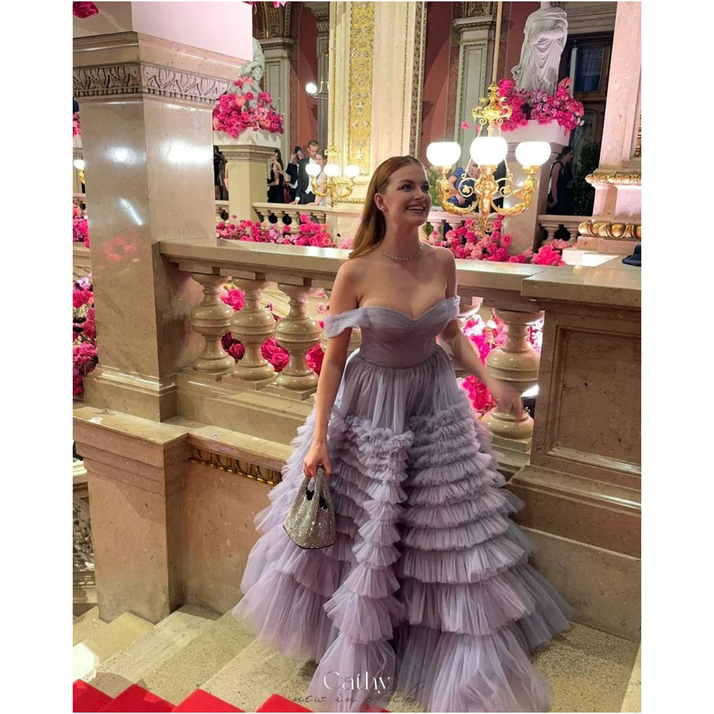 Cathy Purple Extravagant Multi-Layered Off the Shoulder Party Dresses Mesh Fabric vestidos de noiva Prom Evening Dresses 2024
Cathy Purple Extravagant Multi-Layered Off the Shoulder Party Dresses Mesh Fabric vestidos de noiva Prom Evening Dresses 2024