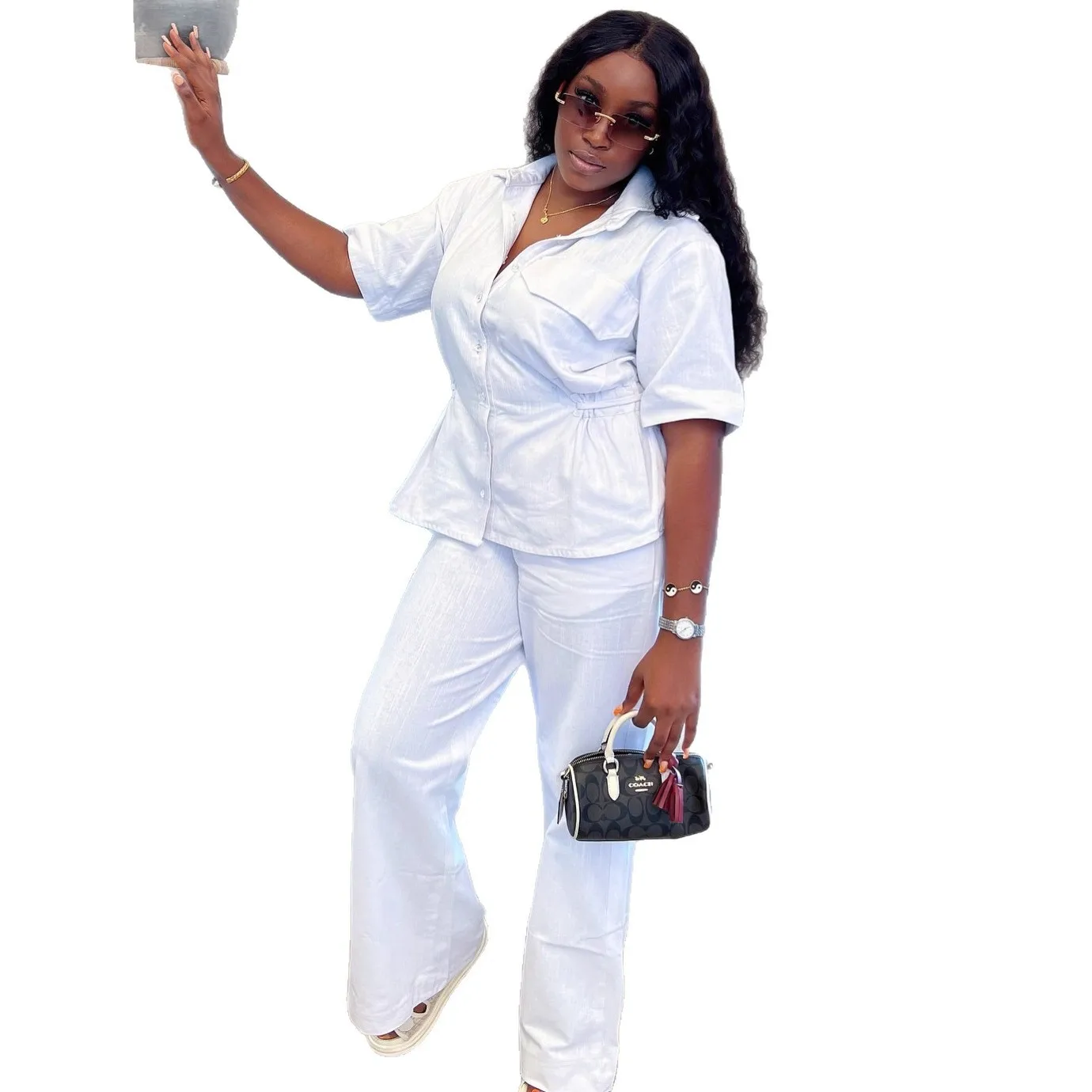2025 New Fashion Button Lapel Shirt + Wide Leg Pants Two-piece Sets Women Summer Casual Loose Top And Pants Suit For Women
2025 New Fashion Button Lapel Shirt + Wide Leg Pants Two-piece Sets Women Summer Casual Loose Top And Pants Suit For Women