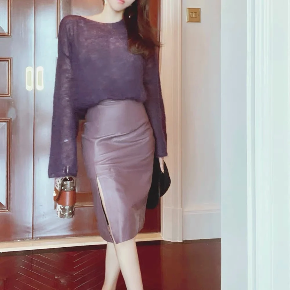 Purple Leather A-Line Skirt Slimming High Waist Zipper Design Split Side Slim Fit Women's Spring Summer New Arrival
Purple Leather A-Line Skirt Slimming High Waist Zipper Design Split Side Slim Fit Women's Spring Summer New Arrival