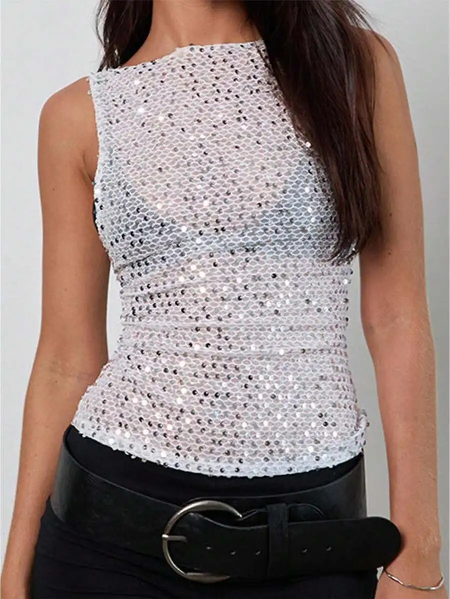 Womens Sequin Sleeveless Tank Top Sheer Slim Fit Casual Vest For Spring Summer
Womens Sequin Sleeveless Tank Top Sheer Slim Fit Casual Vest For Spring Summer