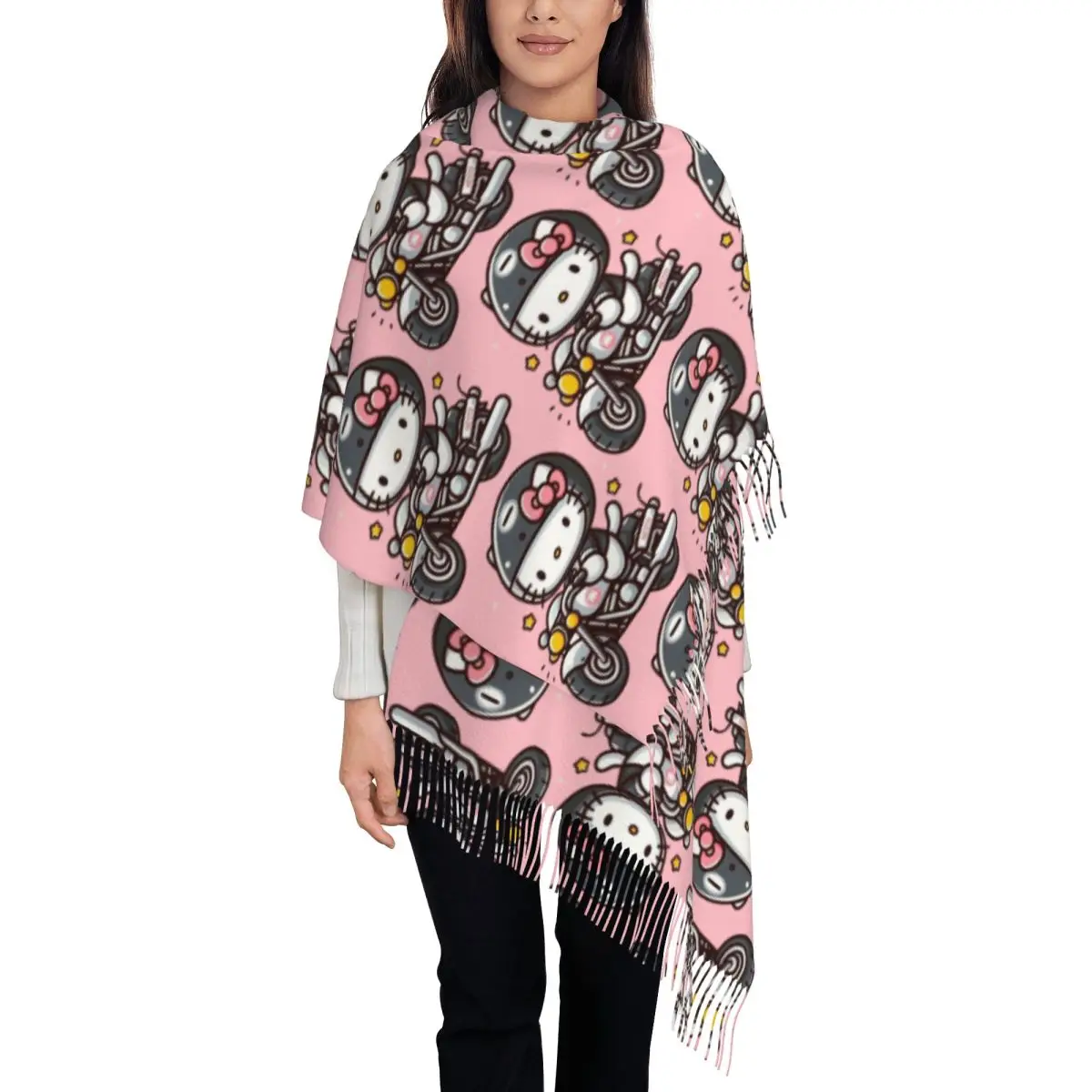 Мотоциклетный шарф Hello Kitty на заказ для женщин, роскошная зимне-осенняя шаль с кисточками, накидки
Мотоциклетный шарф Hello Kitty на заказ для женщин, роскошная зимне-осенняя шаль с кисточками, накидки