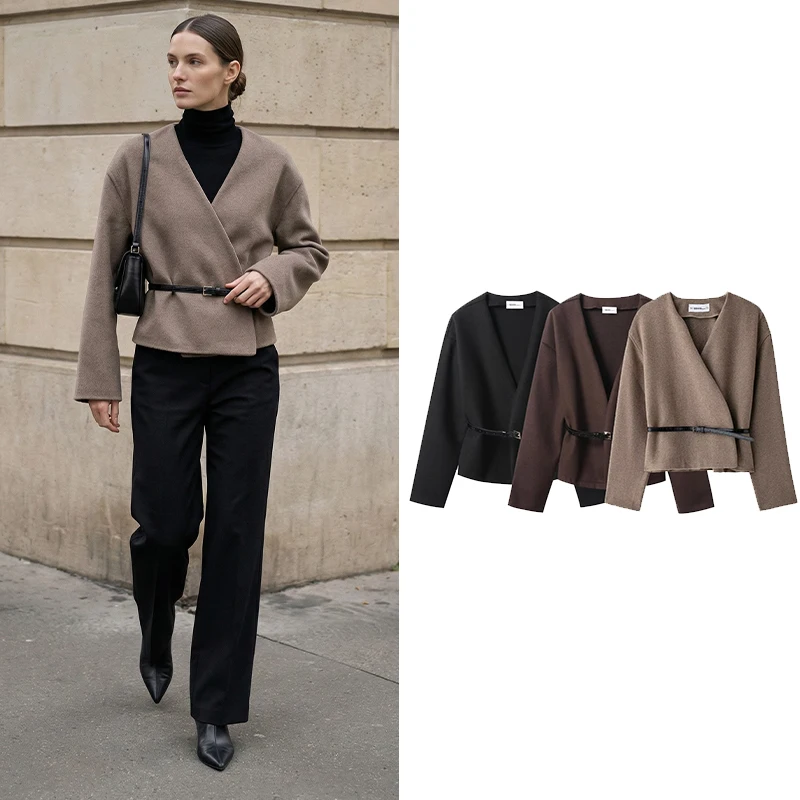 Willshela Women Fashion With Belt Solid Cropped Jacket Vintage V-Neck Long Sleeves Female Chic Lady Outfits
Willshela Women Fashion With Belt Solid Cropped Jacket Vintage V-Neck Long Sleeves Female Chic Lady Outfits