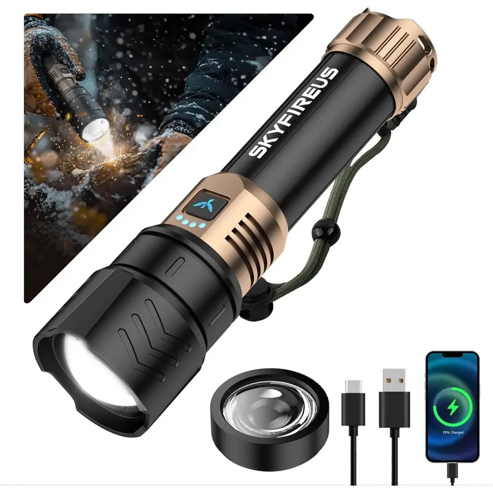 Ultra-Bright 2000lm Rechargeable Flashlight with Ignition Lens, Zoomable, Waterproof Tactical Light for Camping and Outdoor Adve
Ultra-Bright 2000lm Rechargeable Flashlight with Ignition Lens, Zoomable, Waterproof Tactical Light for Camping and Outdoor Adve