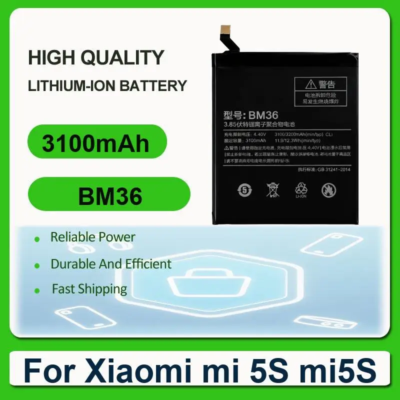 Replacement Mobile Phone Battery For Xiaomi mi 5S mi5S BM36 3100mAh
Replacement Mobile Phone Battery For Xiaomi mi 5S mi5S BM36 3100mAh