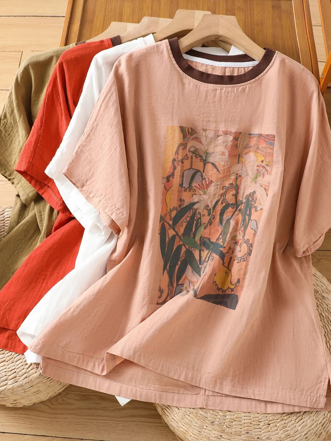 Artistic Pure Cotton Double Layer Short Sleeve T-Shirt Women's Summer Large Size Casual Mom's Wear round Neck Overhead Top
Artistic Pure Cotton Double Layer Short Sleeve T-Shirt Women's Summer Large Size Casual Mom's Wear round Neck Overhead Top