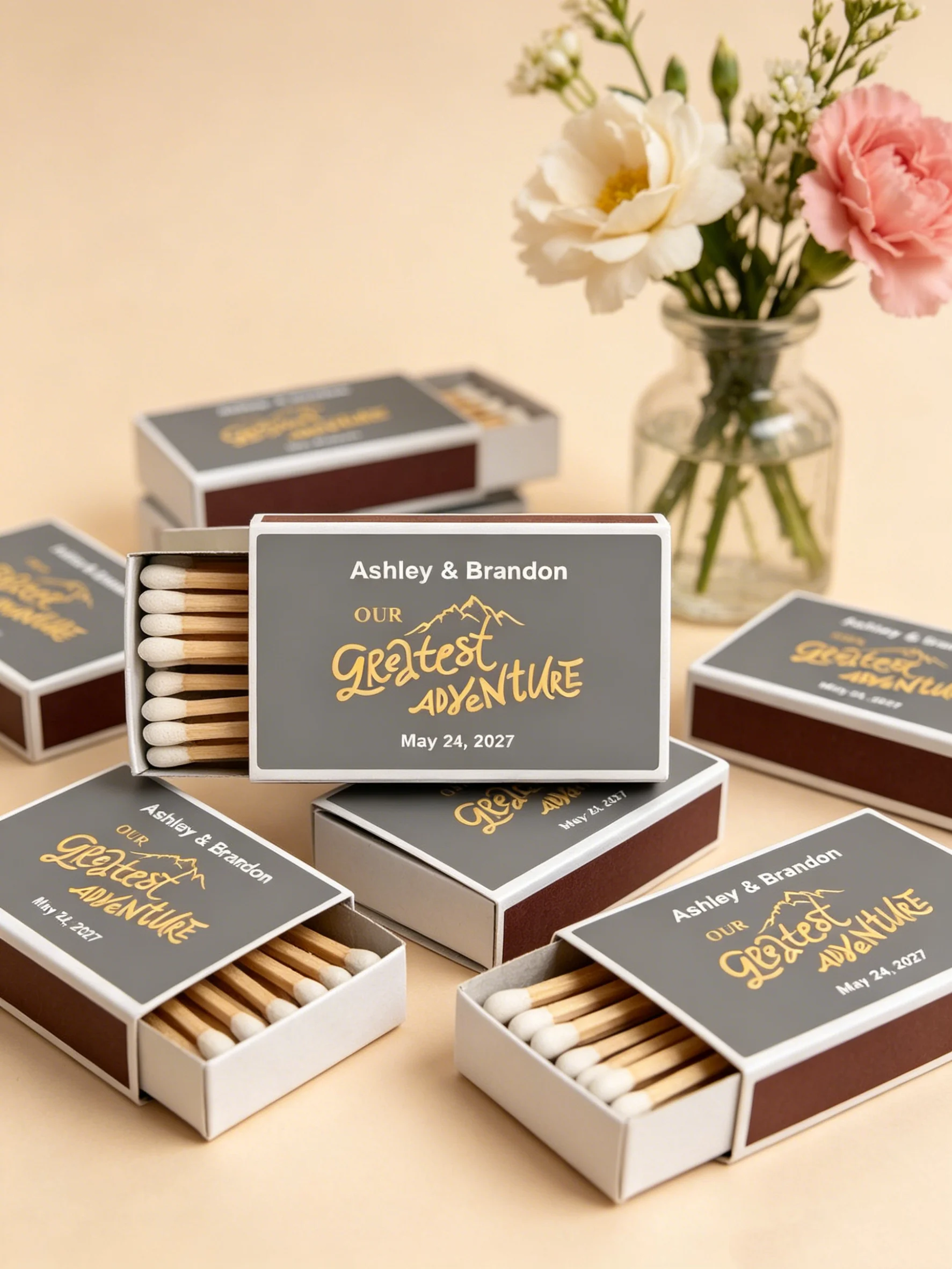 Our Greatest Adventure Personalized Wedding Matchboxes Bridal Shower Party Favors
Our Greatest Adventure Personalized Wedding Matchboxes Bridal Shower Party Favors