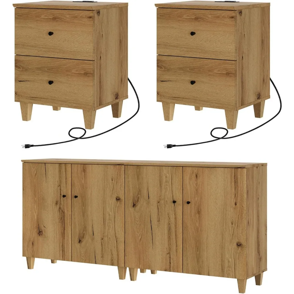 Dresser and Nightstands Set, 70.8 Inches 2-in-1 Wood Dresser Chest Cabinets with Doors, Set of 2 Nightstands with Drawers
Dresser and Nightstands Set, 70.8 Inches 2-in-1 Wood Dresser Chest Cabinets with Doors, Set of 2 Nightstands with Drawers